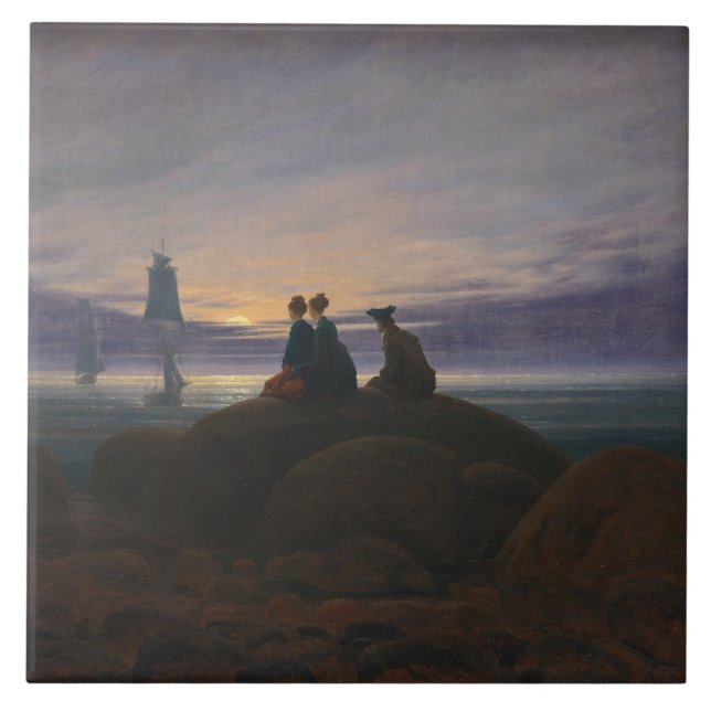 Azulejo Moonrise by the Sea (por Caspar David Friedrich) (Frente)