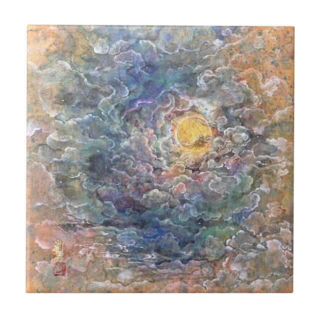 Azulejo Moon's Journey Through Ethereal Clouds (Frente)