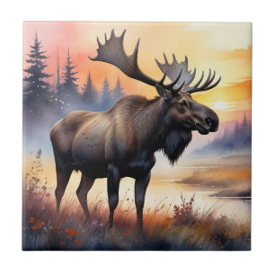 Azulejo Moose acuático al amanecer