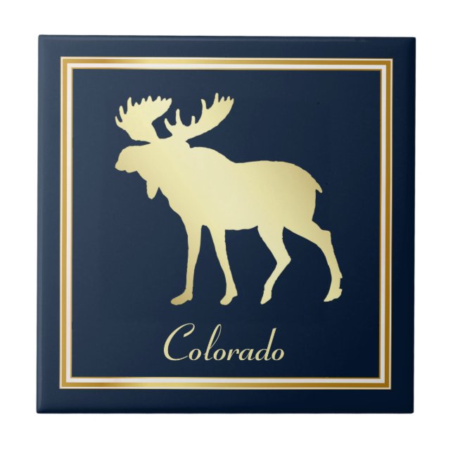Azulejo Moose Colorado dorado en azul (Frente)