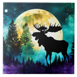 Azulejo Moose en el bosque Luna llena