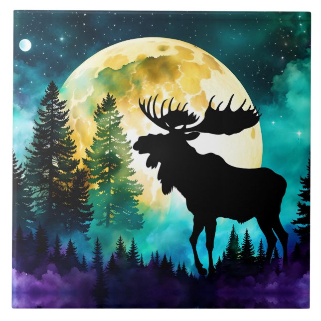 Azulejo Moose en el bosque Luna llena (Frente)