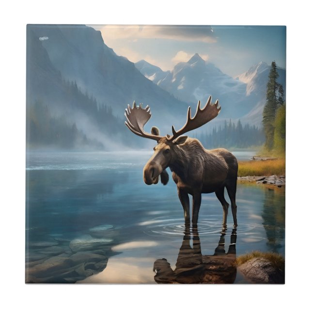 Azulejo Moose en el lago (Frente)
