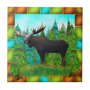 Azulejo Moose salvaje con grandes Antlers Tile cerámico