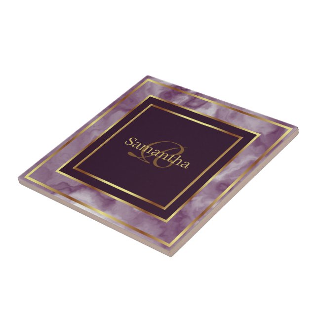 Azulejo Morado De Borgoña Y Mármol Geométrico De Oro (Lado)