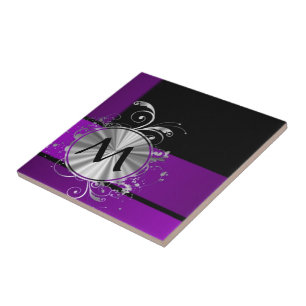 Azulejo Morado oscuro y monograma