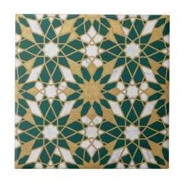 Azulejo Moroccan Islamic Teal Gold Geometric Seamless Patt