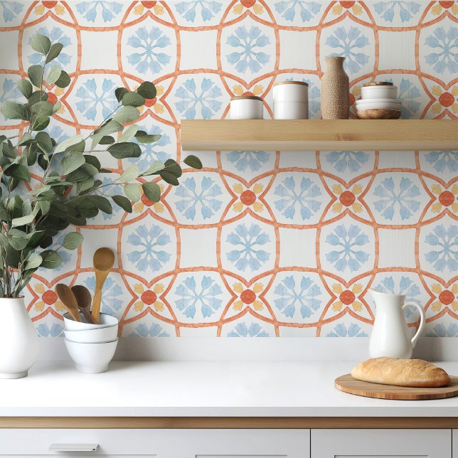 Azulejo Moroccan style tile flowers orange and blue (Subido por el creador)