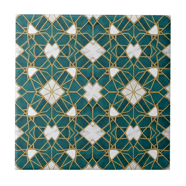 Azulejo Moroccan Teal and Gold Islamic Geometric Seamless  (Frente)