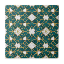 Azulejo Moroccan Teal y Gold Geométrico Islámico Sin Costu