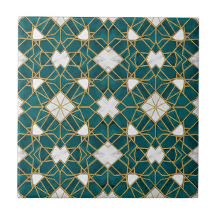 Azulejo Moroccan Teal y Gold Geométrico Islámico Sin Costu