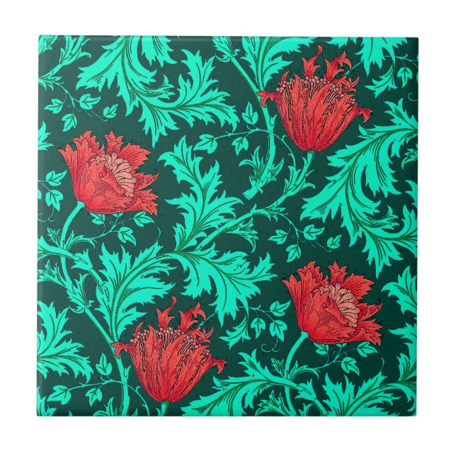 Azulejo Morris Anemone Patter, Deep Red y Turquesa Tile (Frente)