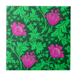Azulejo Morris Anemone Pattern, Emerald Green y Fuchsia