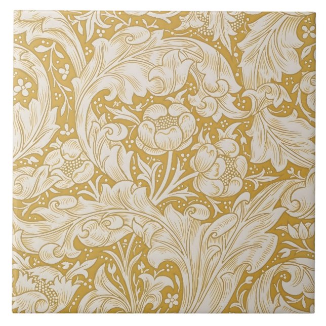 Azulejo Morris Bachelor's Button Flower & Golden Stems (Frente)