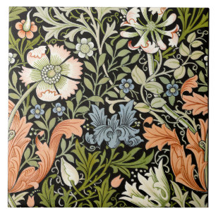 Azulejo Morris BlackBackground 1896 Patrón Floral Compton