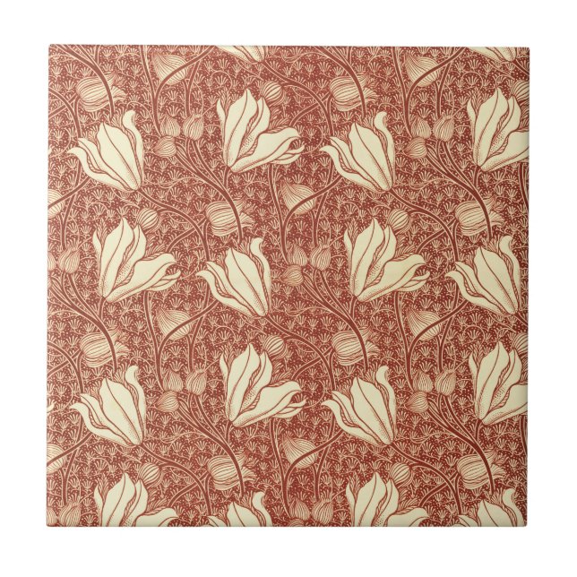 Azulejo Morris Inspired Victorian Red Lily Floral Textile (Frente)