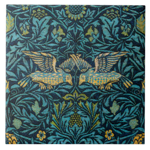Azulejo Morris - Patrón floral de aves voladoras empalmado