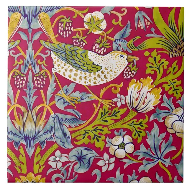 Azulejo Morris Red Background Strawberry Thief Pattern (Frente)