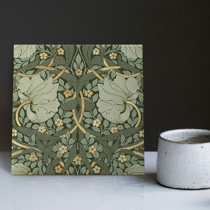 Azulejo Morris Verde Oro Pimpinela Estampado Vintage