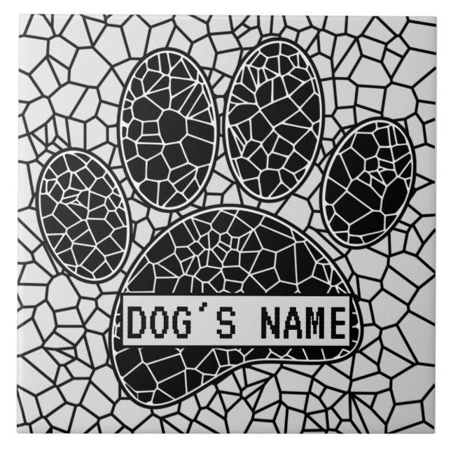 Azulejo Mosaic Art Dog Paw Imprimir nombre personalizado (Frente)