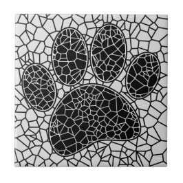 Azulejo Mosaic Canine Art Dog Paw Print In Black And White