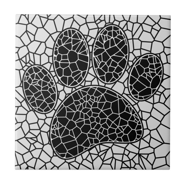 Azulejo Mosaic Canine Art Dog Paw Print In Black And White (Frente)