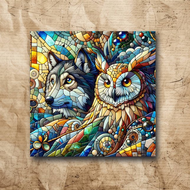 Azulejo Mosaic Tile Wolf y Owl (Subido por el creador)