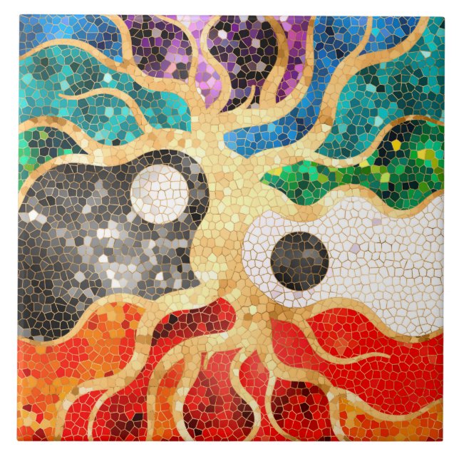 Azulejo Mosaic Tree of life - Yin Yang (Frente)