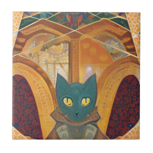 Azulejo Mosaico abstracto moroccano de gato y acólito, par