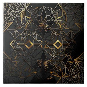 Azulejo Mosaico abstracto negro y dorado con estilo