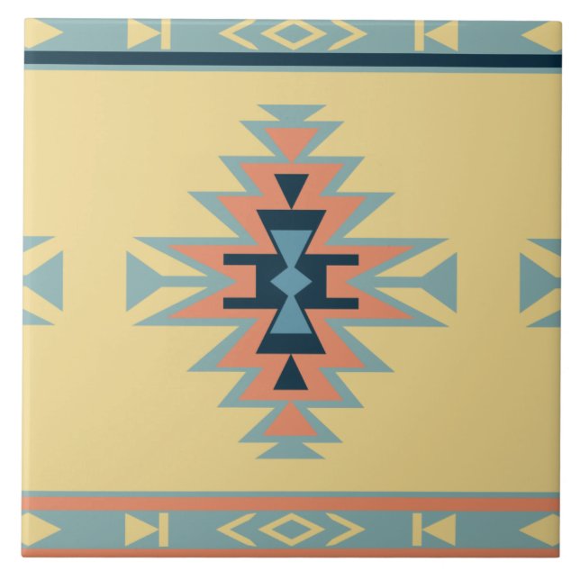 Azulejo Mosaico cerámico amarillo y azul del suroeste (Frente)