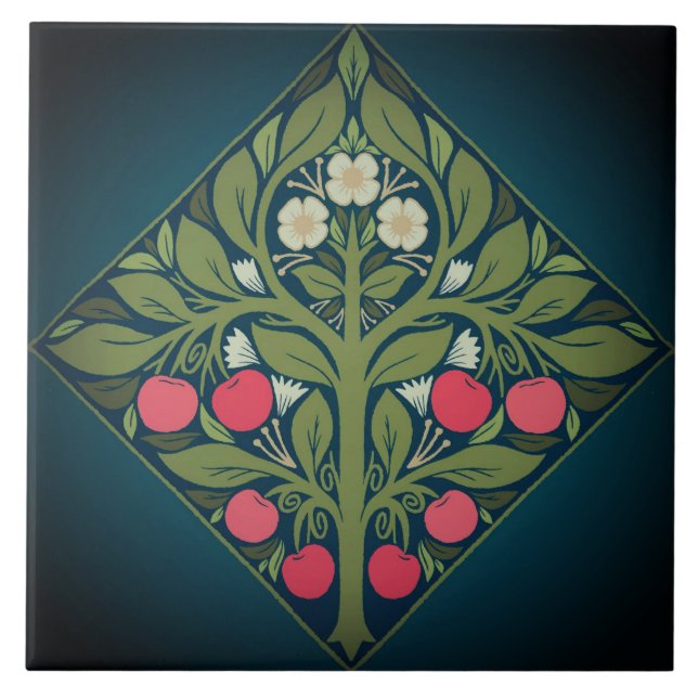 Azulejo Mosaico cerámico - Árbol de frutas floreciente (Frente)