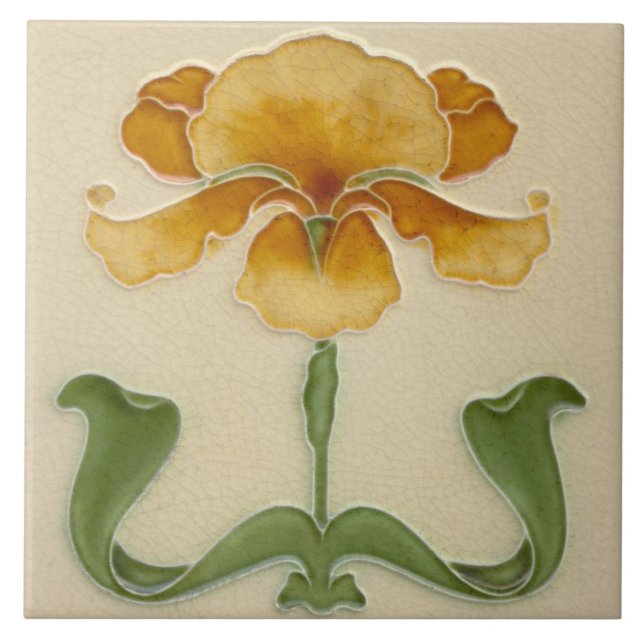 Azulejo Mosaico cerámico Art Nouveau - Flor mostaza (Frente)