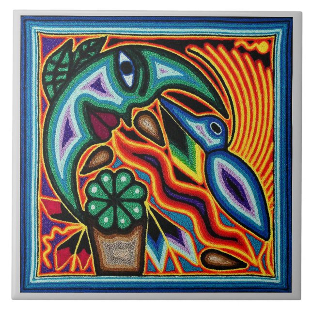 Azulejo Mosaico cerámico - Ave y Luna (Frente)