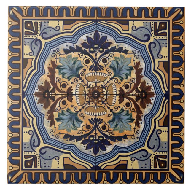 Azulejo Mosaico cerámico - Azul tradicional italiano y bei (Frente)
