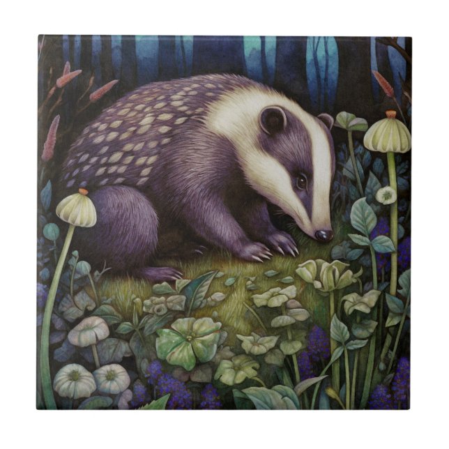 Azulejo Mosaico cerámico de Badger de Medianoche (Frente)