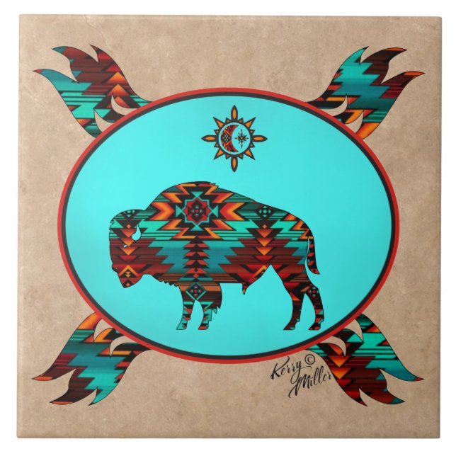 Azulejo Mosaico cerámico de búfalo del suroeste (Frente)