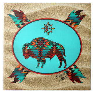Azulejo Mosaico cerámico de búfalo del suroeste