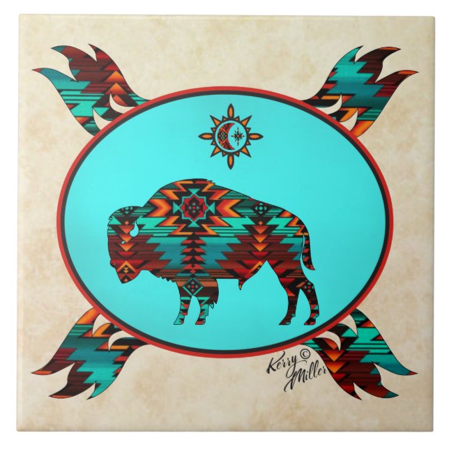 Azulejo Mosaico cerámico de búfalo del suroeste (Frente)