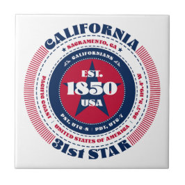 Azulejo Mosaico cerámico de California rojo, blanco y azul