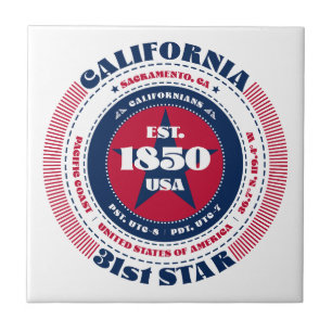Azulejo Mosaico cerámico de California rojo, blanco y azul
