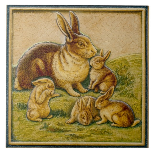 Azulejo Mosaico cerámico de diseño de familia de conejos (Frente)