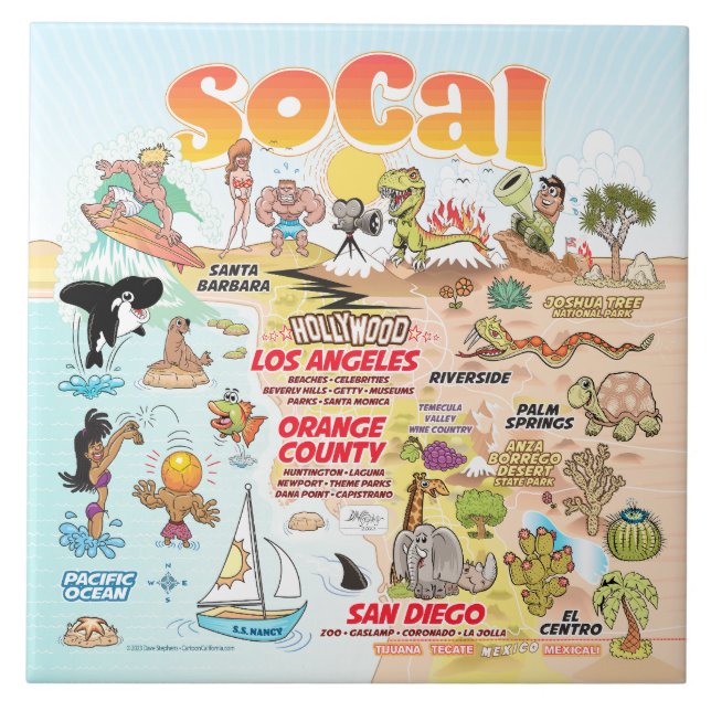 Azulejo Mosaico cerámico de escena SoCal (Frente)