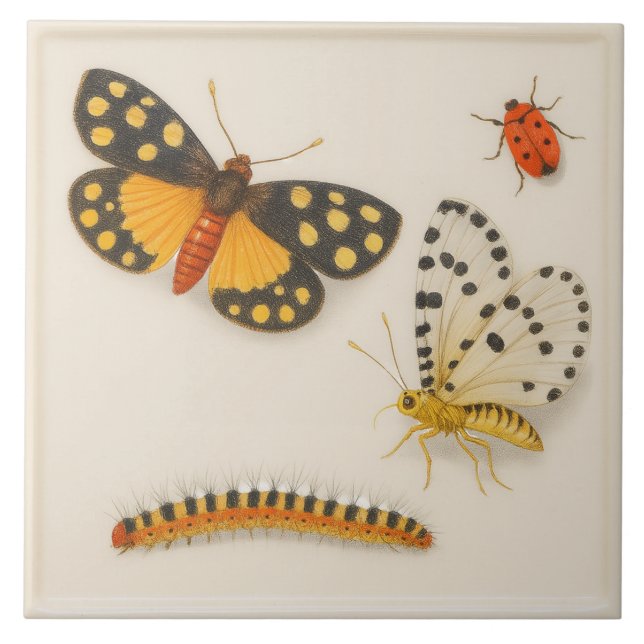 Azulejo Mosaico cerámico de insectos de época (Frente)
