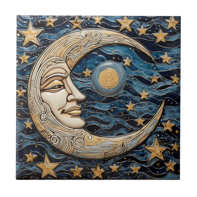 Azulejo Mosaico cerámico de la Luna y las Estrellas (Frente)