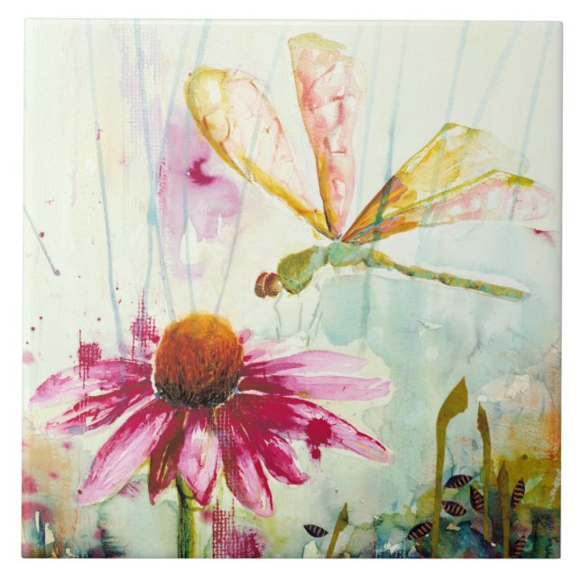 Azulejo Mosaico cerámico de libélula/Trivet (6" cuadrado) (Frente)