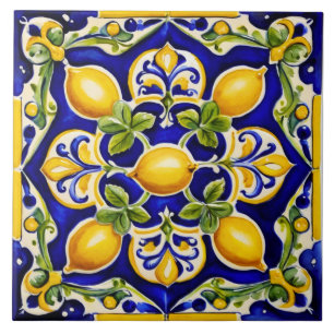 Azulejo Mosaico cerámico de limón mediterráneo