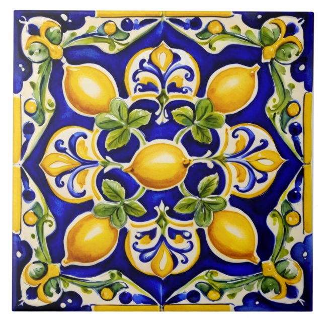 Azulejo Mosaico cerámico de limón mediterráneo (Frente)