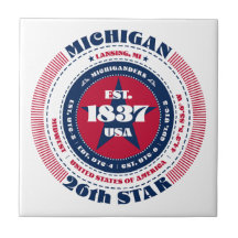 Mosaico cerámico de Michigan rojo, blanco y azul