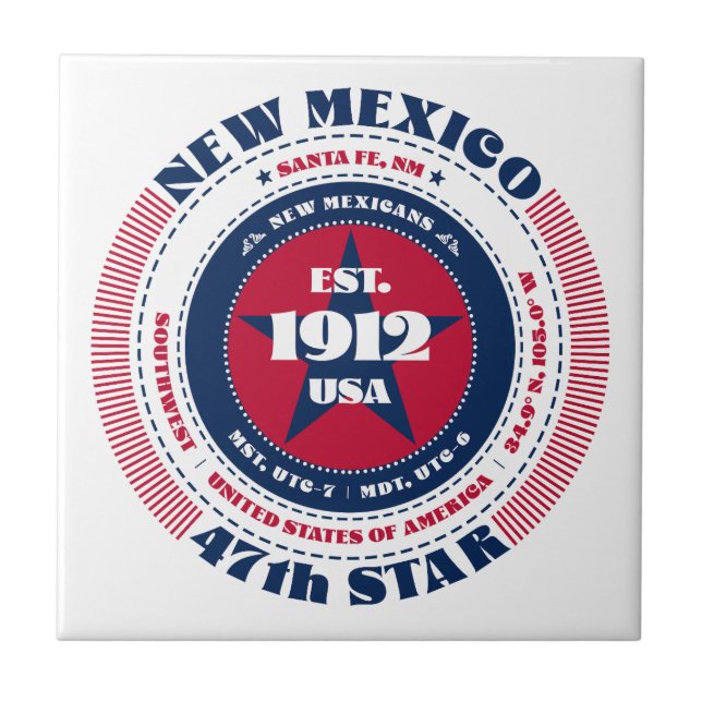 Azulejo Mosaico cerámico de Nuevo México rojo, blanco y az (Frente)